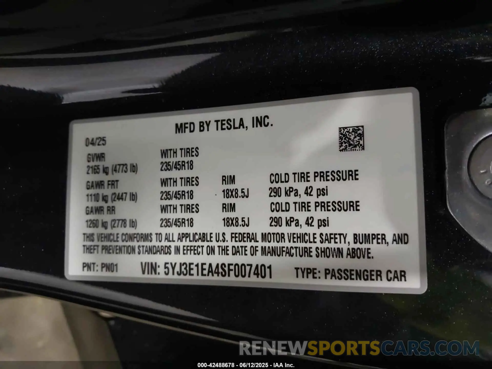 9 Фотография поврежденного автомобиля 5YJ3E1EA4SF007401 TESLA MODEL 3 2025