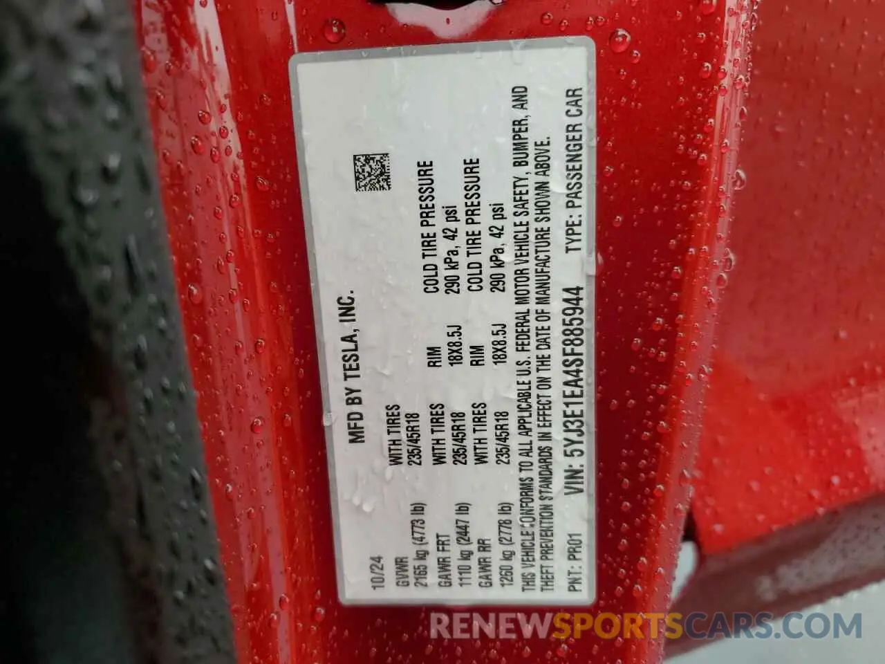 12 Фотография поврежденного автомобиля 5YJ3E1EA4SF885944 TESLA MODEL 3 2025