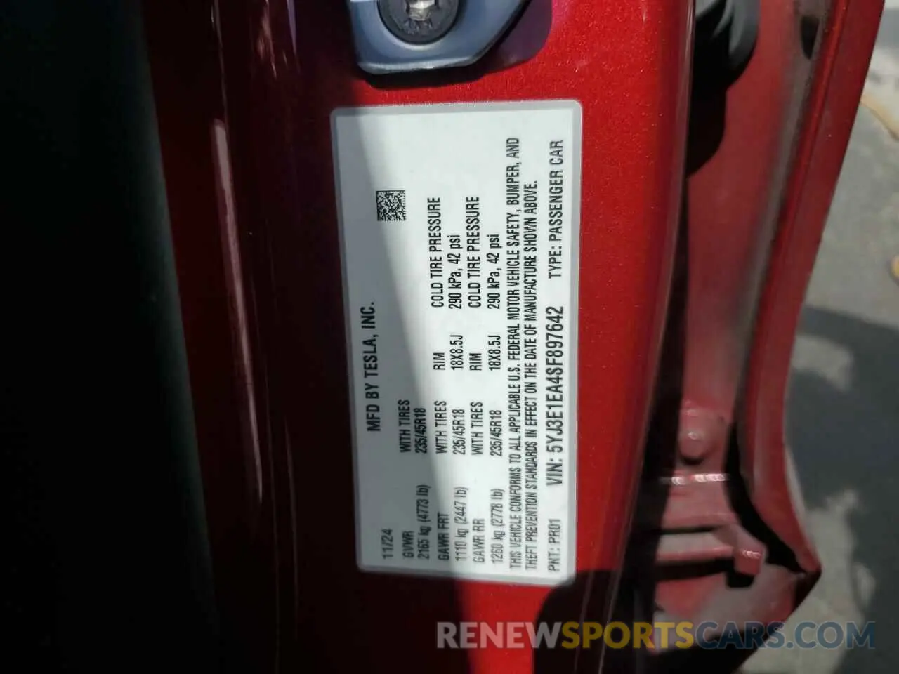 13 Photograph of a damaged car 5YJ3E1EA4SF897642 TESLA MODEL 3 2025