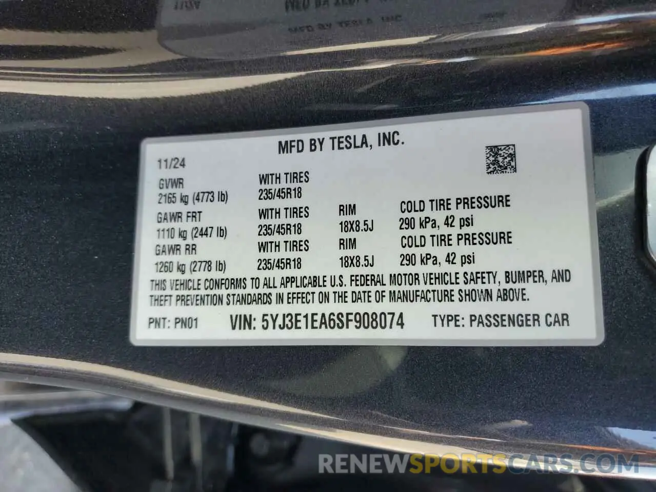 13 Фотография поврежденного автомобиля 5YJ3E1EA6SF908074 TESLA MODEL 3 2025