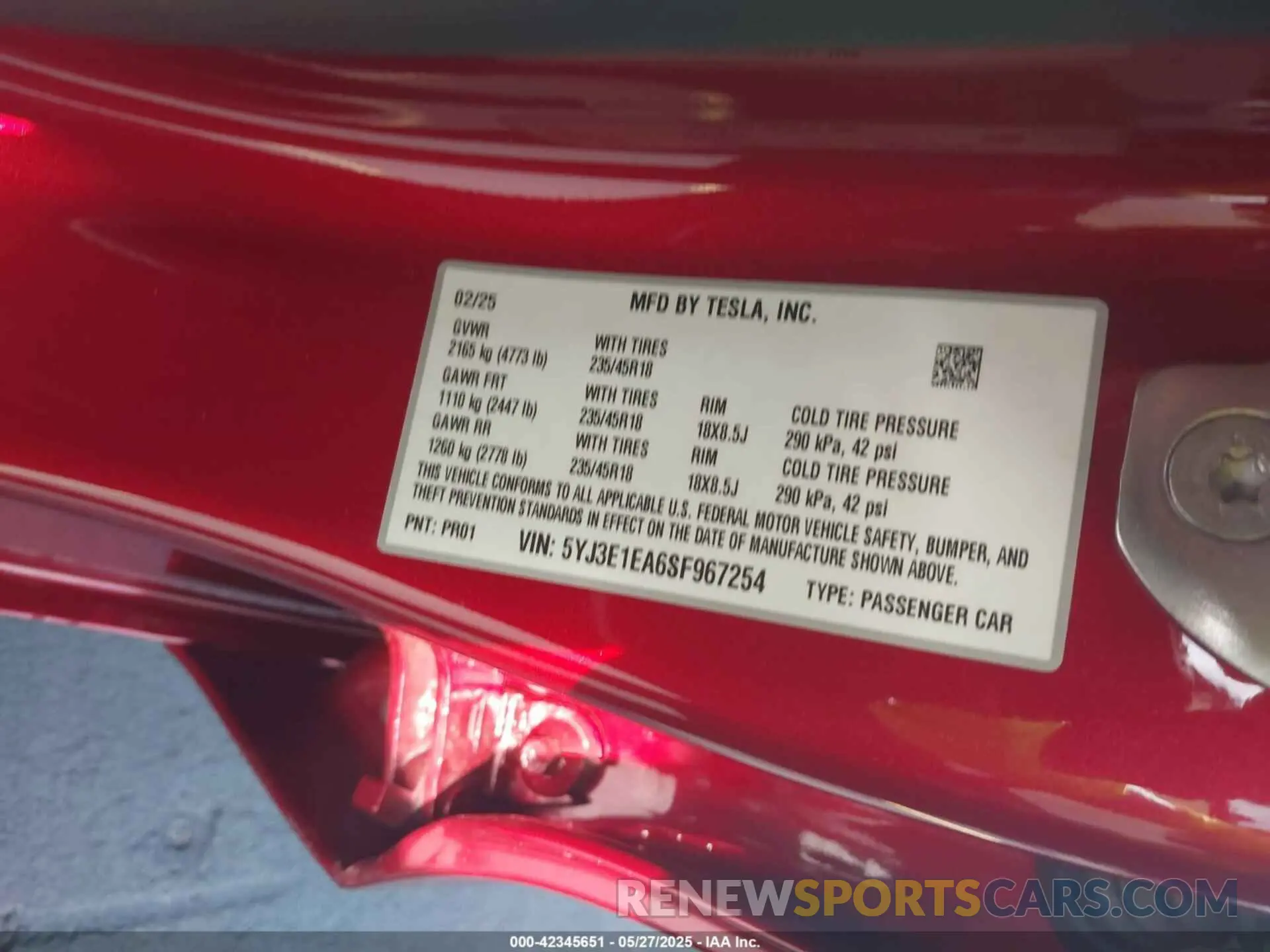 9 Photograph of a damaged car 5YJ3E1EA6SF967254 TESLA MODEL 3 2025