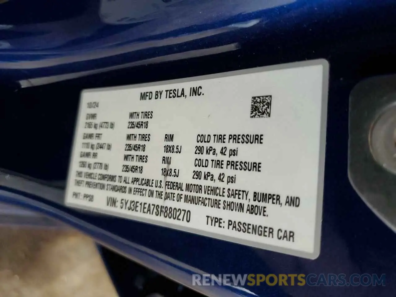 12 Photograph of a damaged car 5YJ3E1EA7SF880270 TESLA MODEL 3 2025
