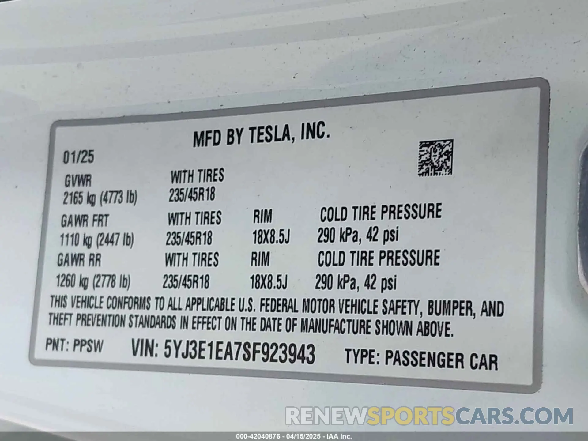 9 Фотография поврежденного автомобиля 5YJ3E1EA7SF923943 TESLA MODEL 3 2025
