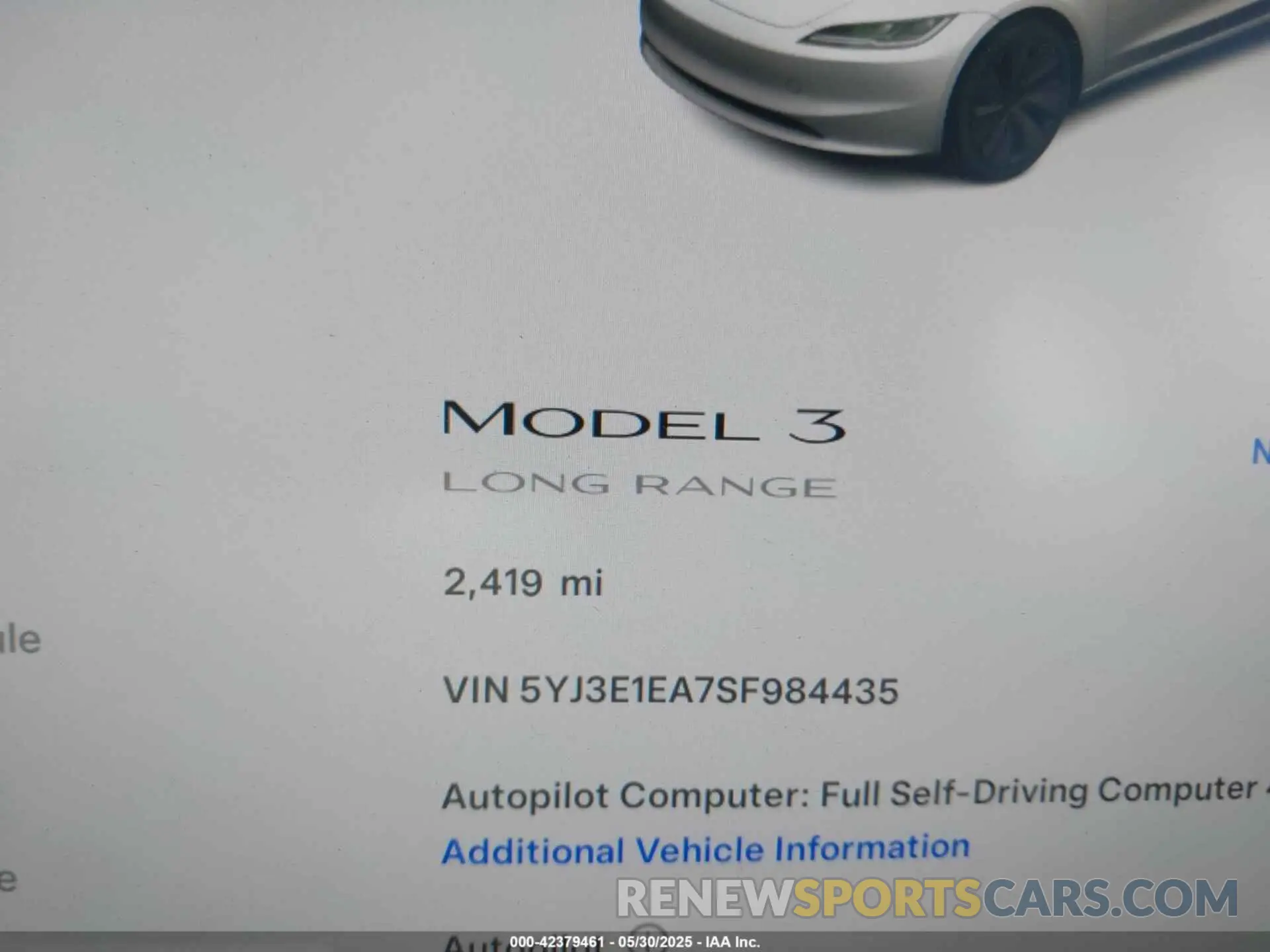15 Фотография поврежденного автомобиля 5YJ3E1EA7SF984435 TESLA MODEL 3 2025