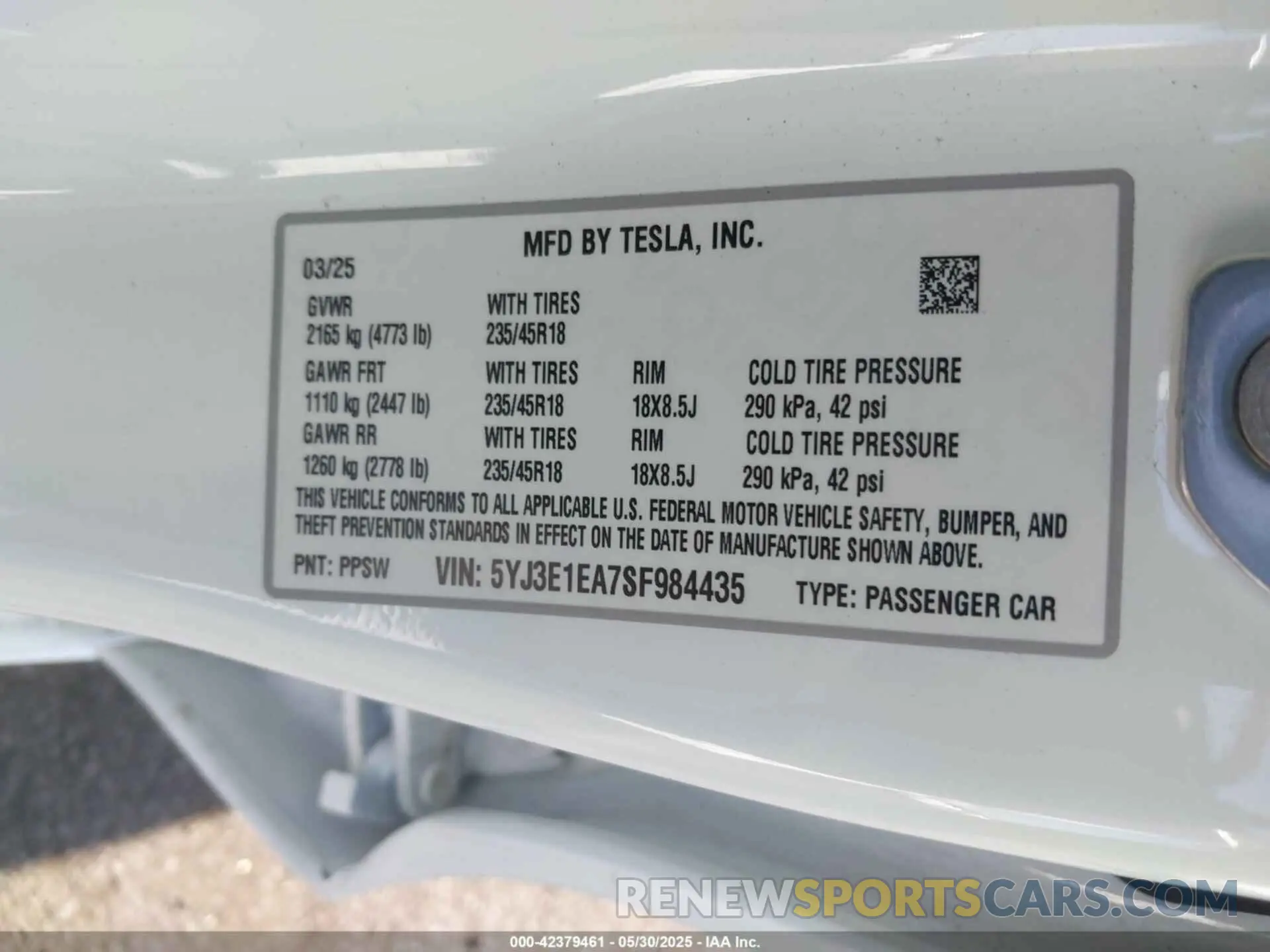 9 Фотография поврежденного автомобиля 5YJ3E1EA7SF984435 TESLA MODEL 3 2025