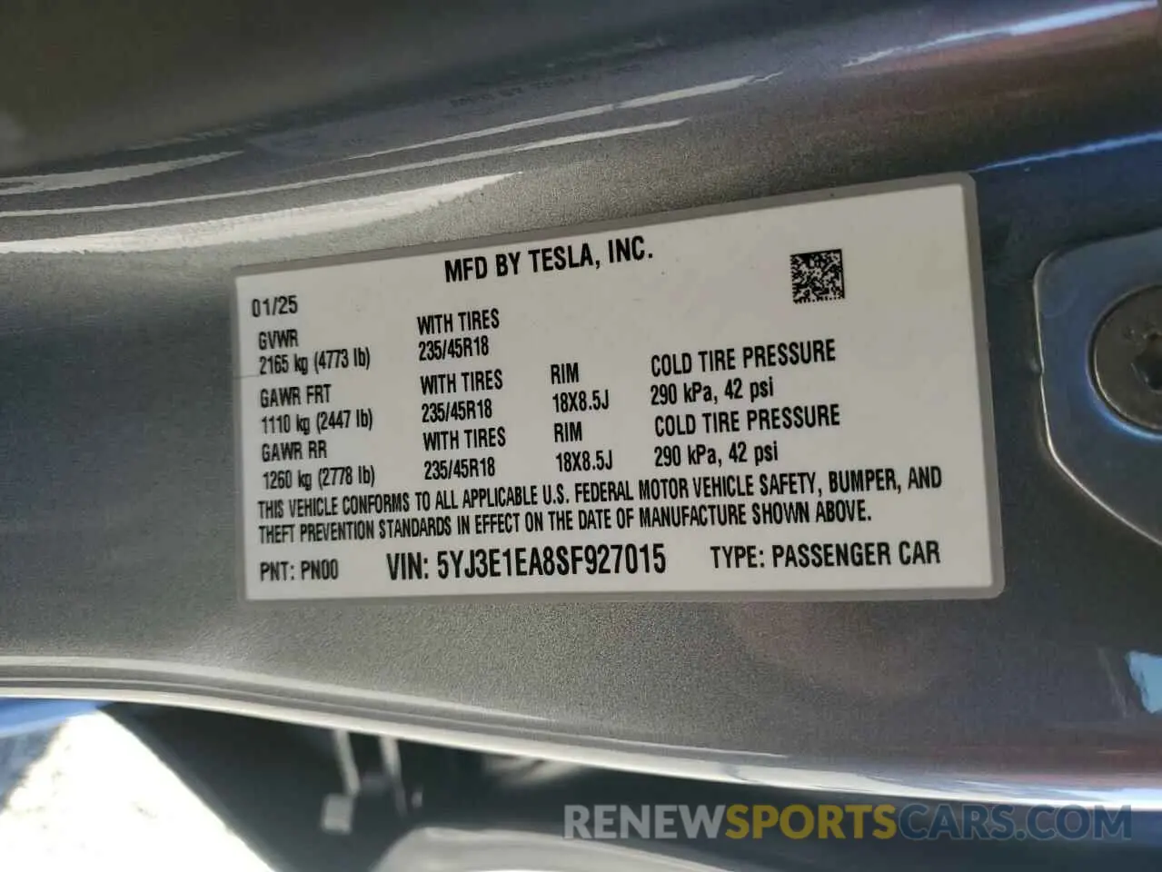 14 Фотография поврежденного автомобиля 5YJ3E1EA8SF927015 TESLA MODEL 3 2025