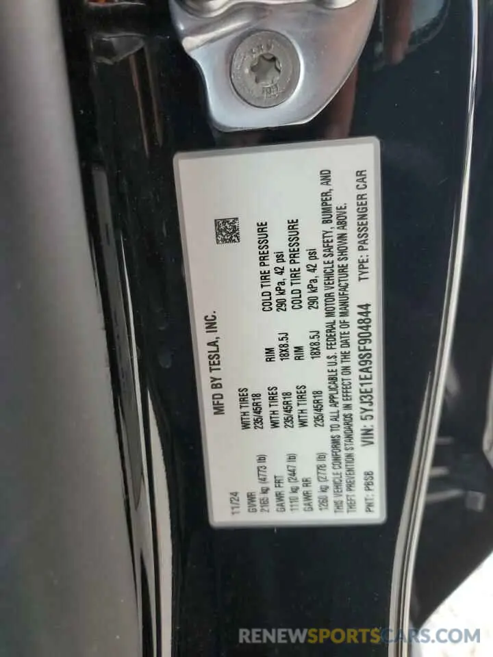 13 Photograph of a damaged car 5YJ3E1EA9SF904844 TESLA MODEL 3 2025
