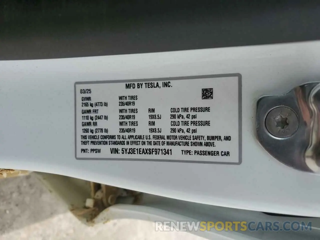 12 Фотография поврежденного автомобиля 5YJ3E1EAXSF971341 TESLA MODEL 3 2025