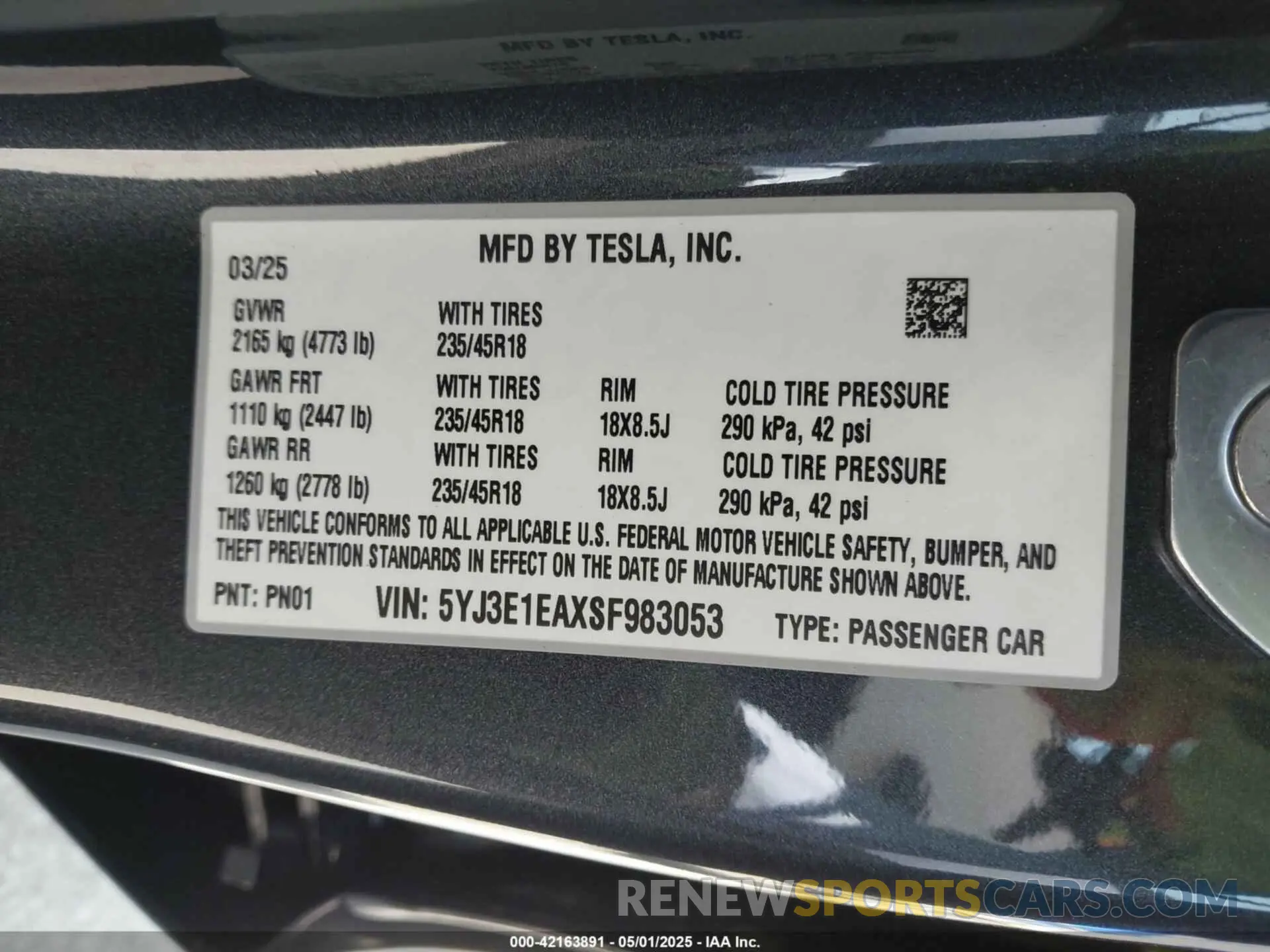9 Фотография поврежденного автомобиля 5YJ3E1EAXSF983053 TESLA MODEL 3 2025