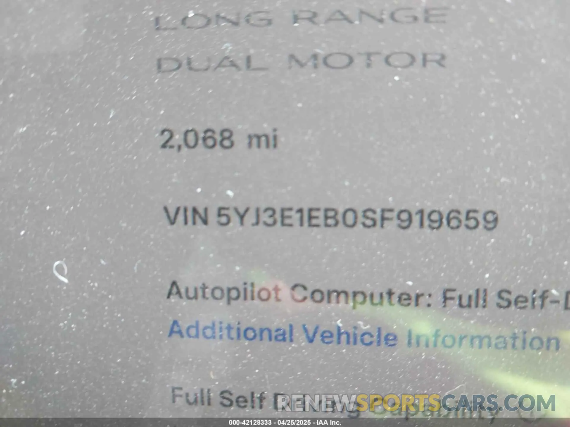 14 Фотография поврежденного автомобиля 5YJ3E1EB0SF919659 TESLA MODEL 3 2025