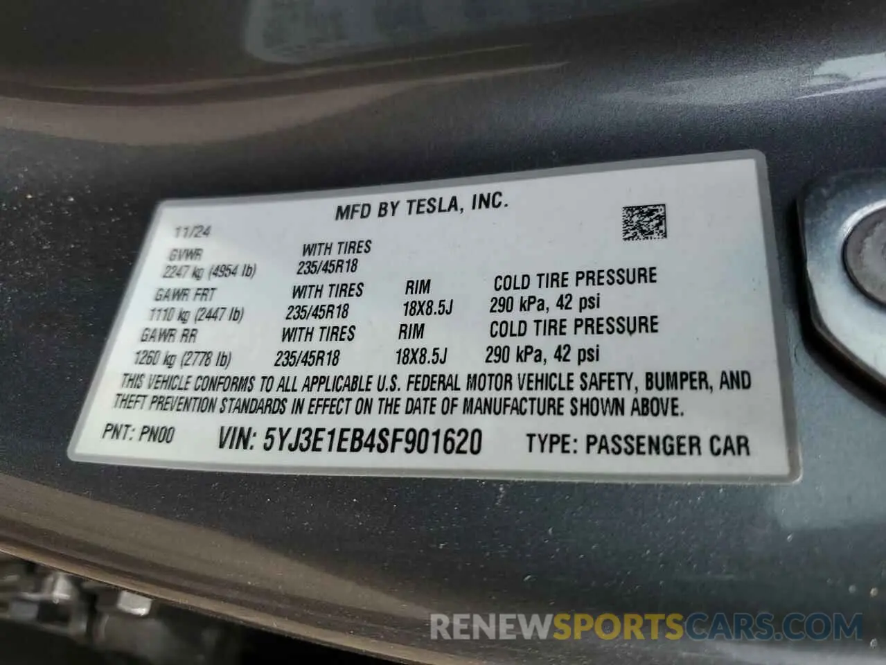 12 Фотография поврежденного автомобиля 5YJ3E1EB4SF901620 TESLA MODEL 3 2025