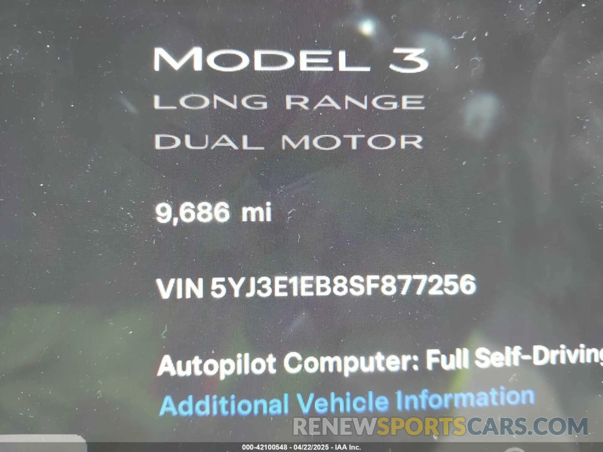 15 Фотография поврежденного автомобиля 5YJ3E1EB8SF877256 TESLA MODEL 3 2025