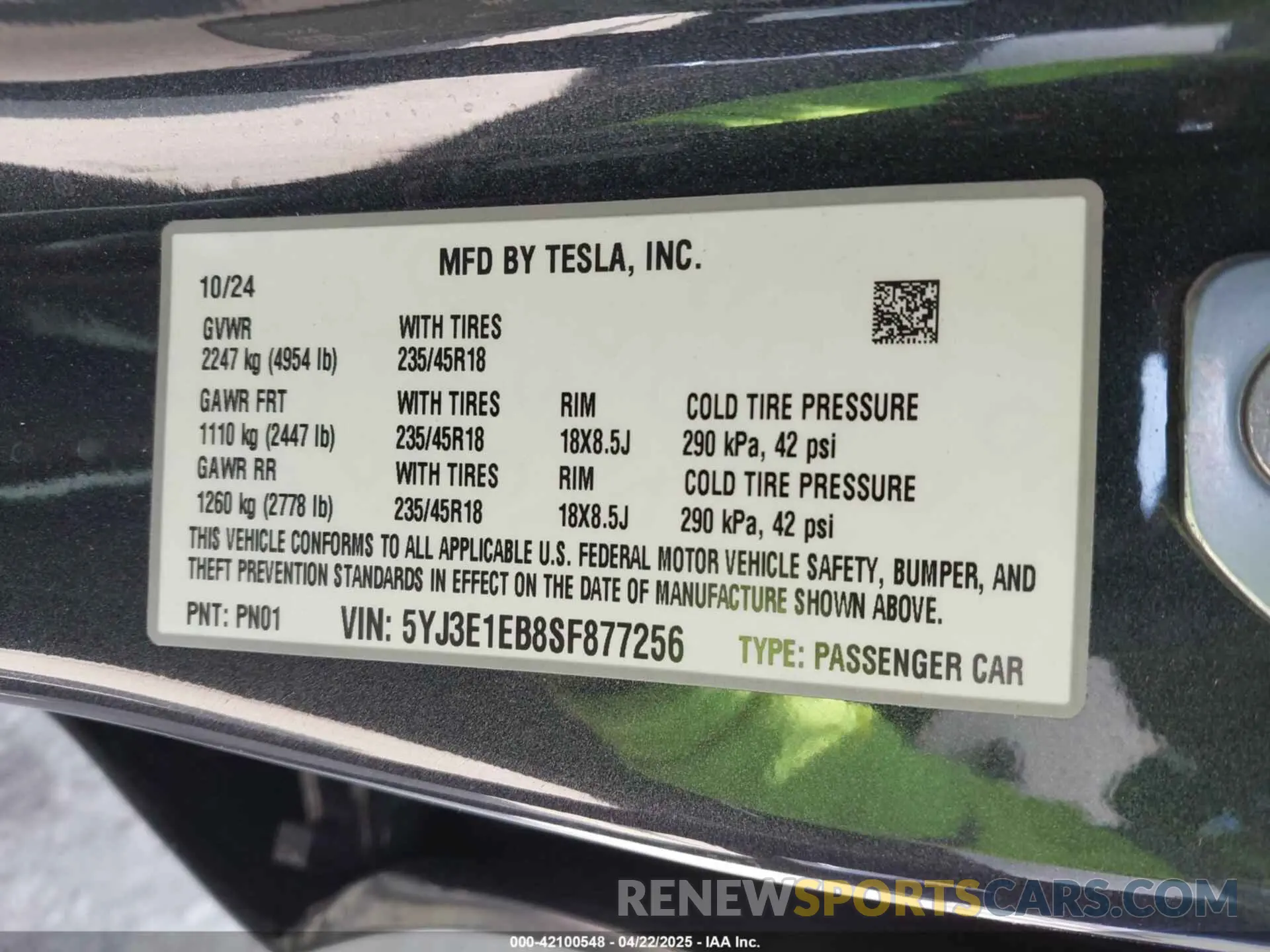 9 Фотография поврежденного автомобиля 5YJ3E1EB8SF877256 TESLA MODEL 3 2025