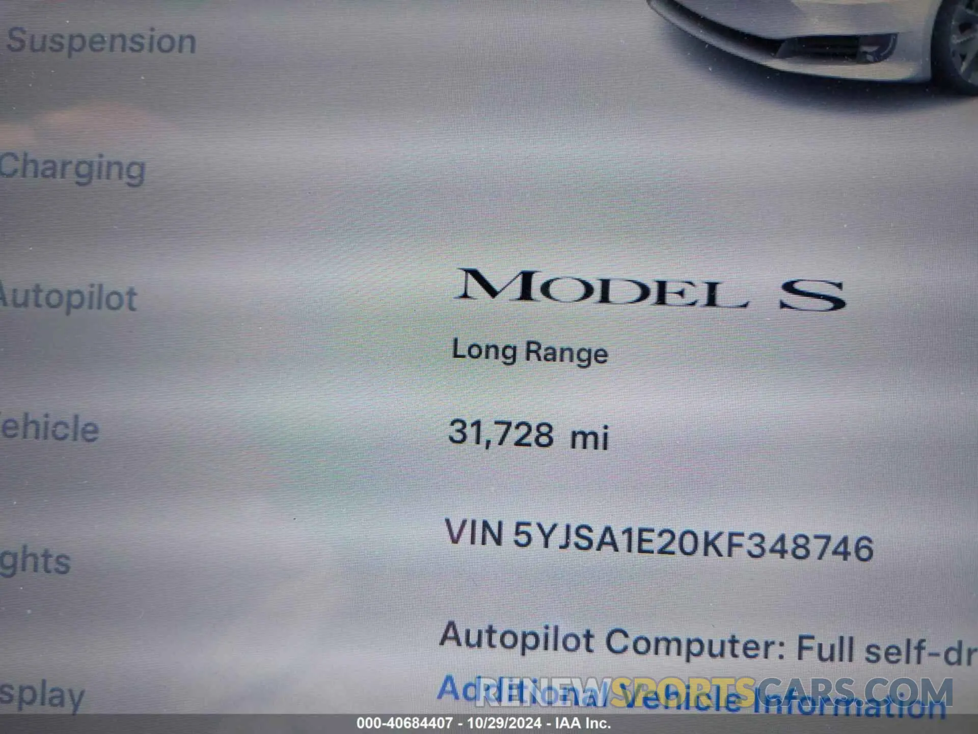 16 Photograph of a damaged car 5YJSA1E20KF348746 TESLA MODEL S 2019