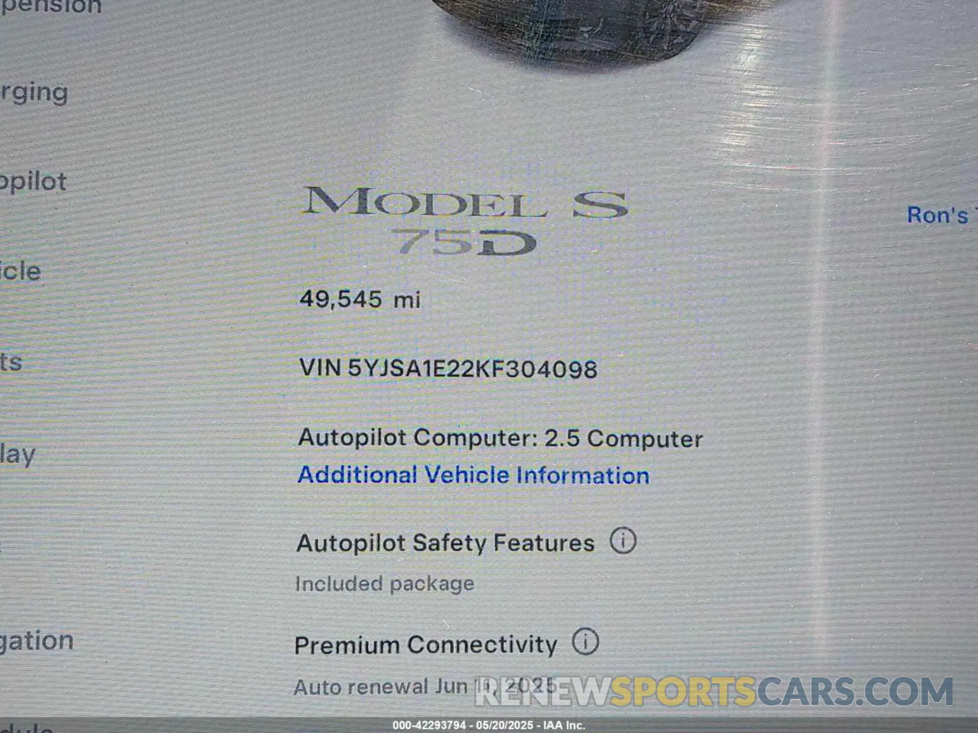 15 Photograph of a damaged car 5YJSA1E22KF304098 TESLA MODEL S 2019
