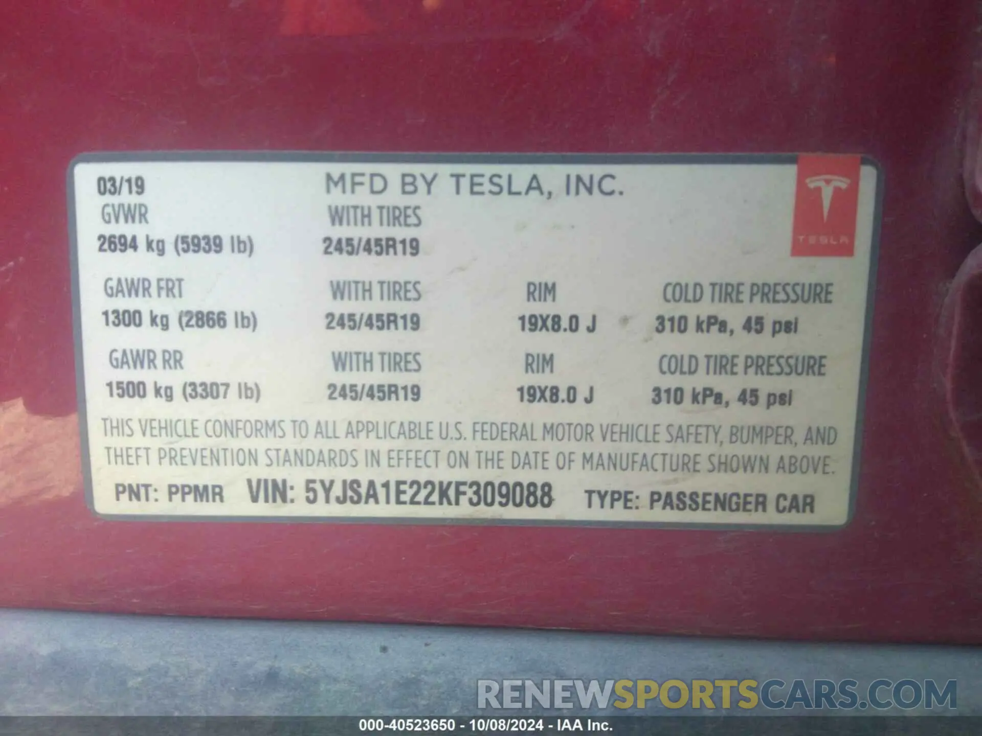 9 Photograph of a damaged car 5YJSA1E22KF309088 TESLA MODEL S 2019
