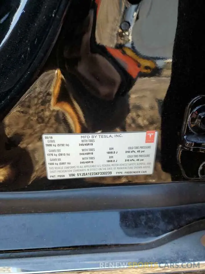 14 Photograph of a damaged car 5YJSA1E23KF330239 TESLA MODEL S 2019