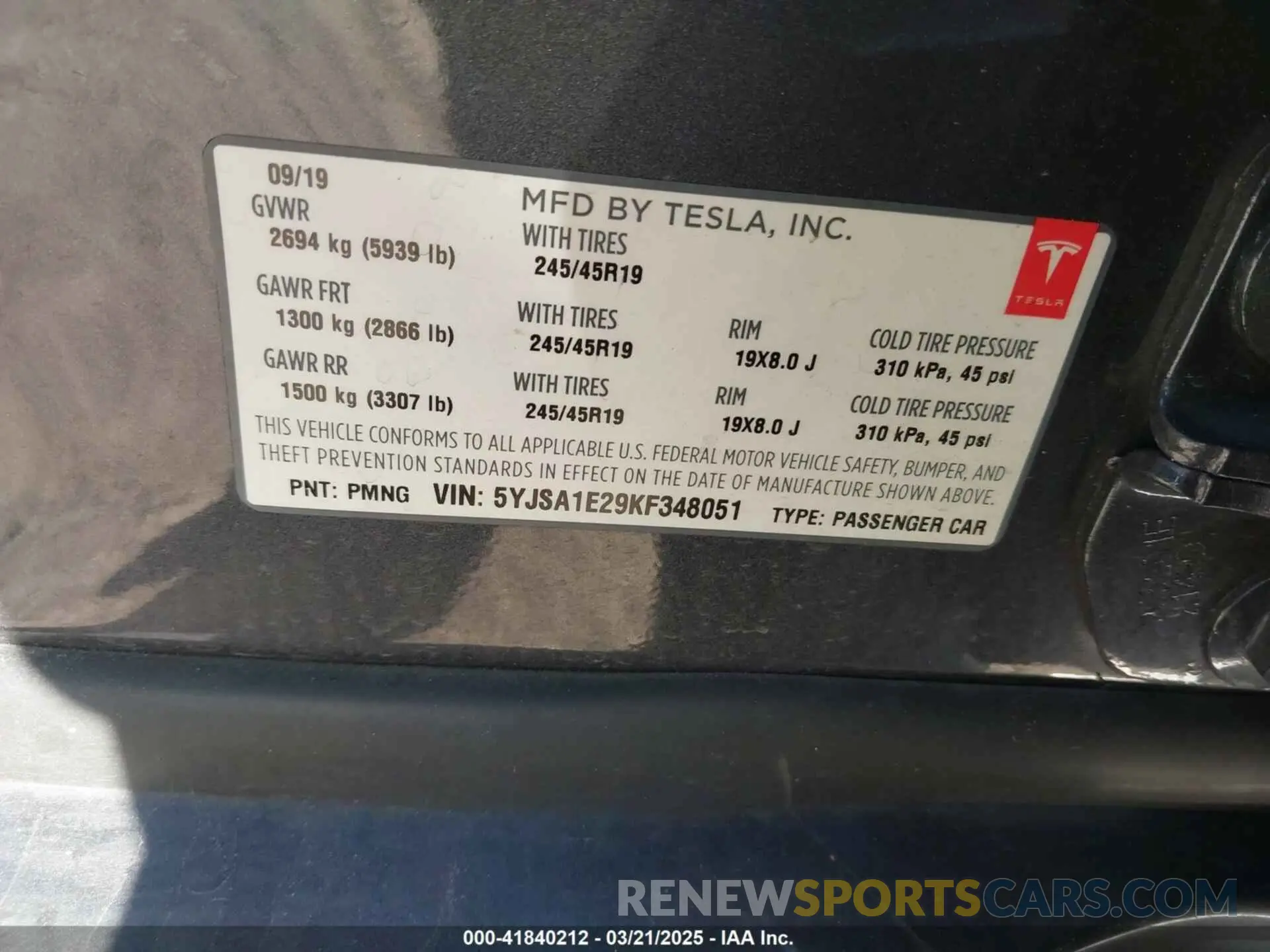 9 Фотография поврежденного автомобиля 5YJSA1E29KF348051 TESLA MODEL S 2019