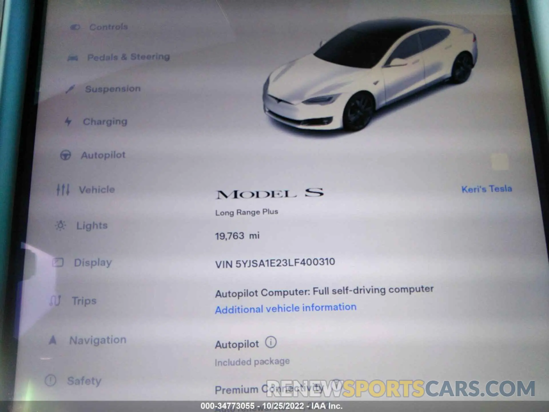 7 Photograph of a damaged car 5YJSA1E23LF400310 TESLA MODEL S 2020