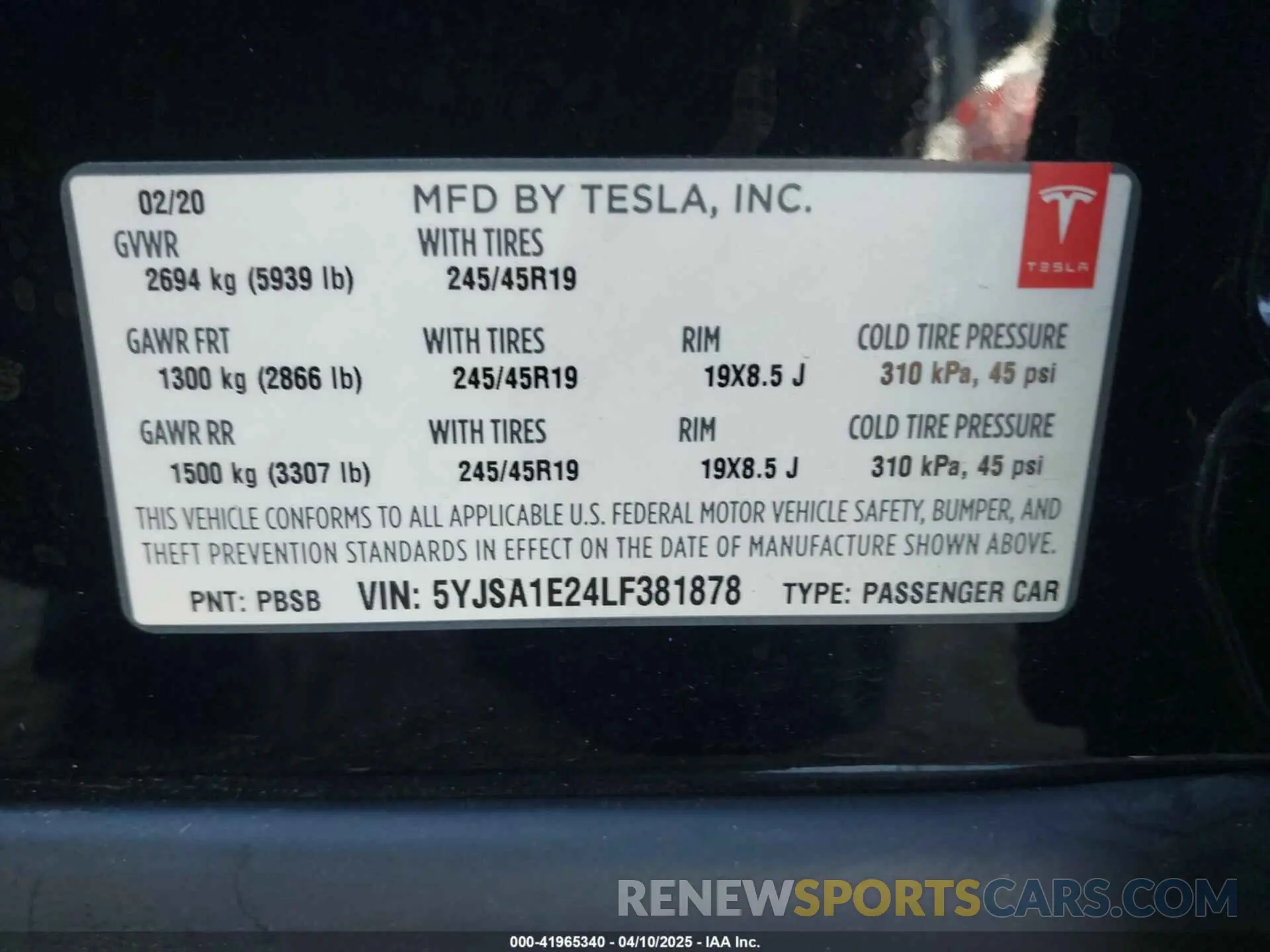 9 Photograph of a damaged car 5YJSA1E24LF381878 TESLA MODEL S 2020