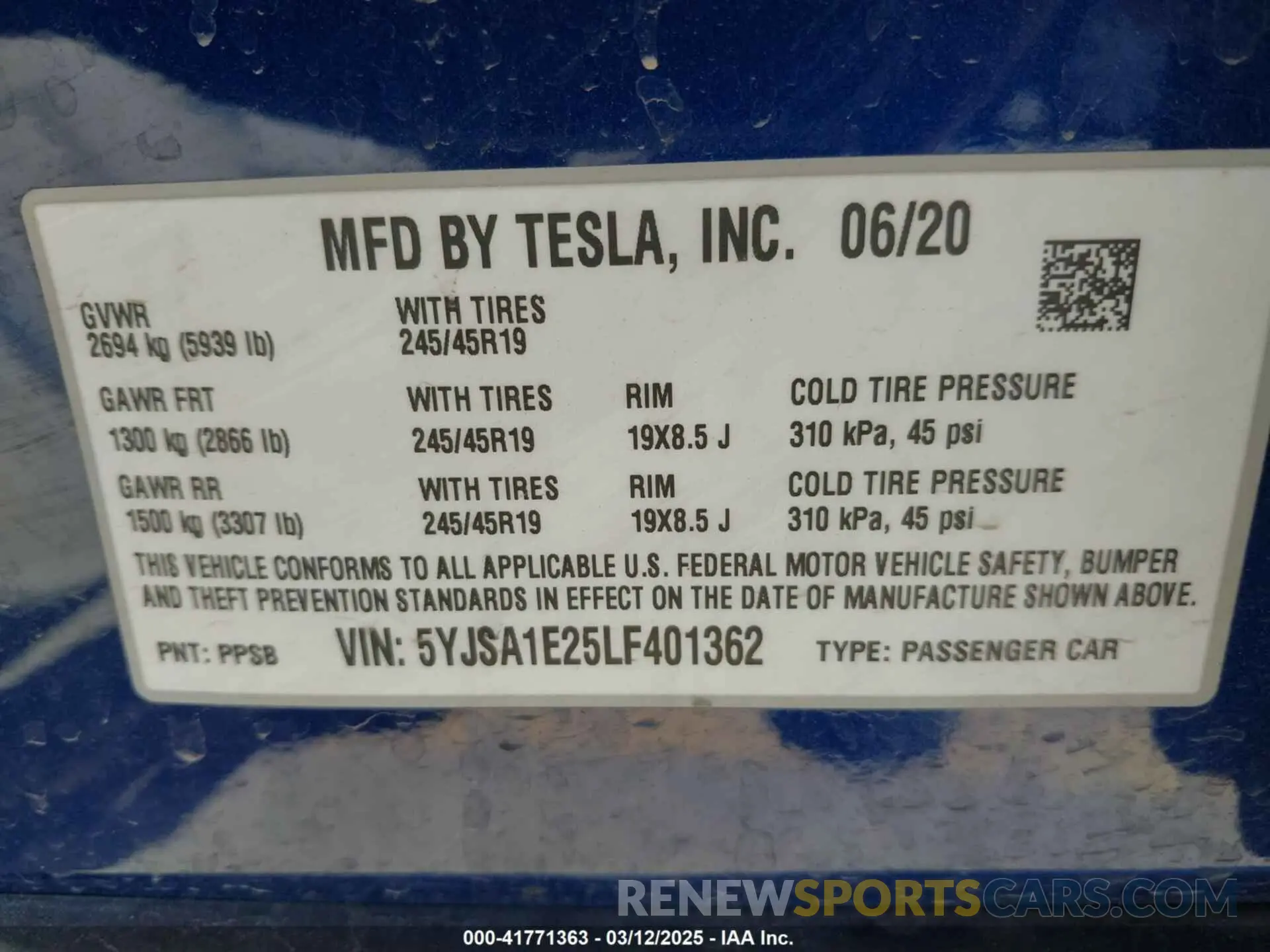 9 Фотография поврежденного автомобиля 5YJSA1E25LF401362 TESLA MODEL S 2020