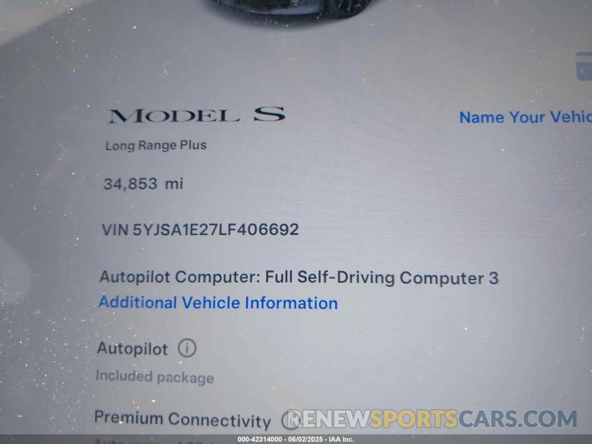 7 Photograph of a damaged car 5YJSA1E27LF406692 TESLA MODEL S 2020