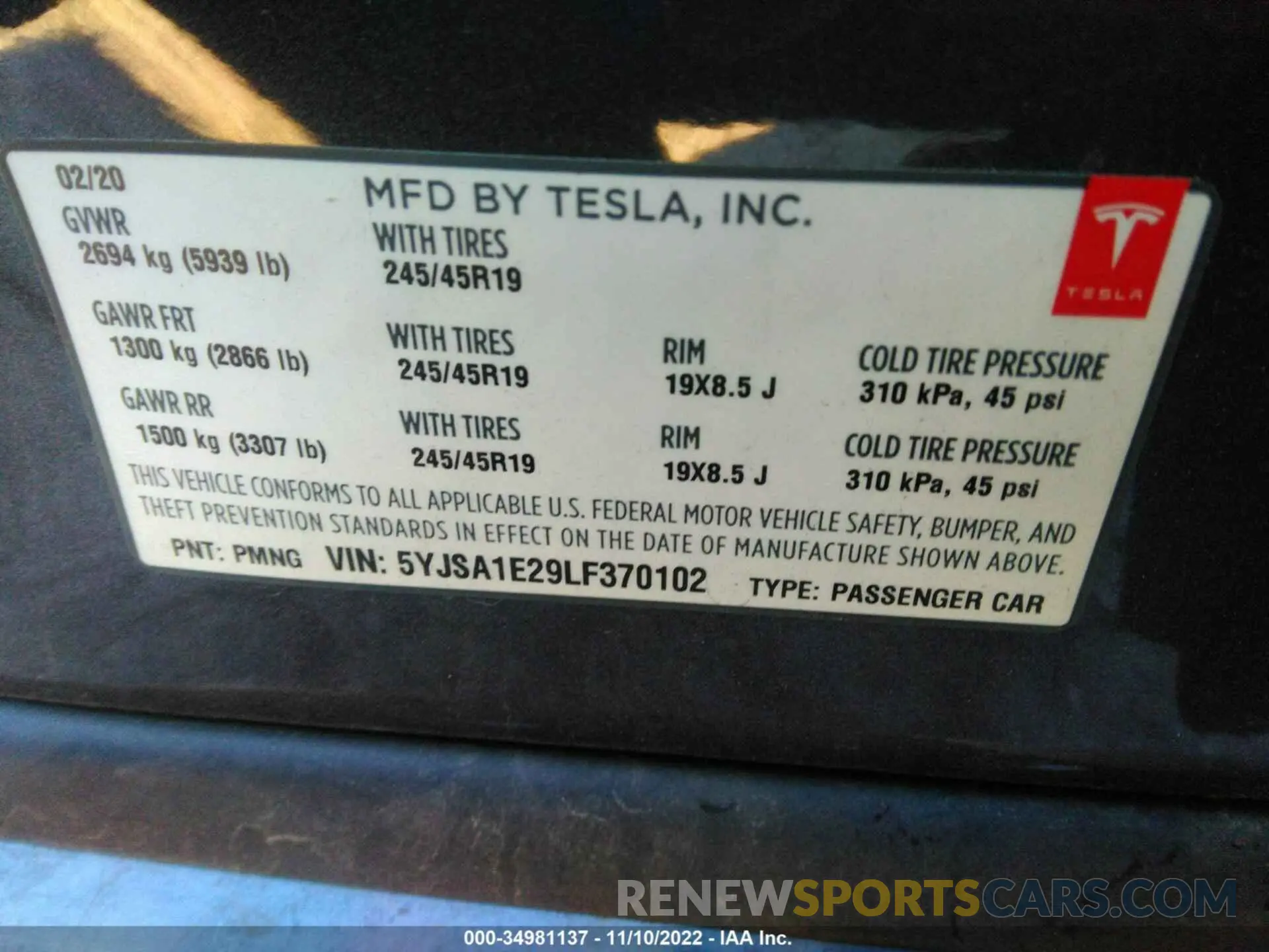 9 Photograph of a damaged car 5YJSA1E29LF370102 TESLA MODEL S 2020