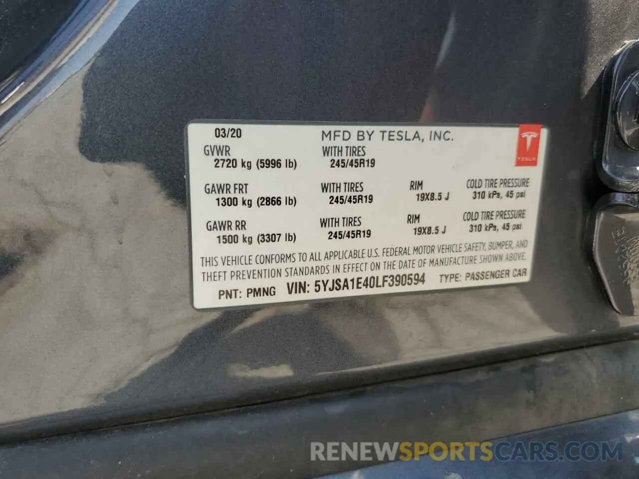 12 Фотография поврежденного автомобиля 5YJSA1E40LF390594 TESLA MODEL S 2020