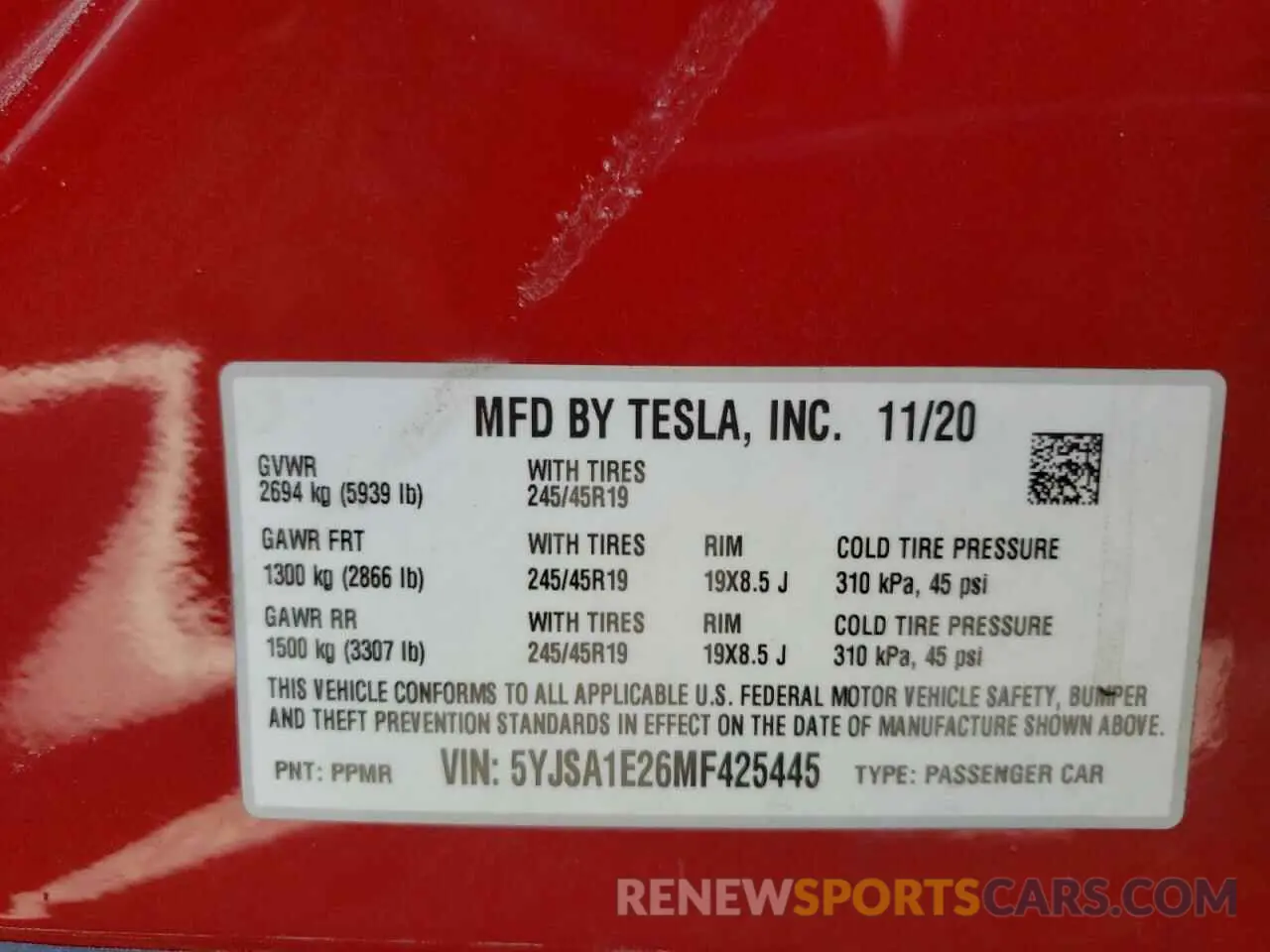 10 Photograph of a damaged car 5YJSA1E26MF425445 TESLA MODEL S 2021