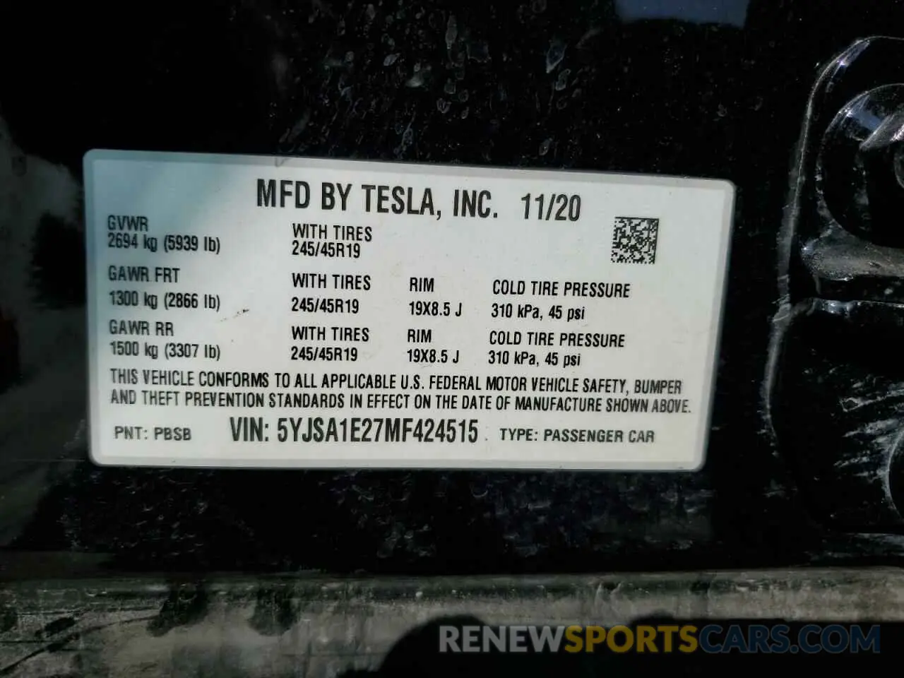 13 Photograph of a damaged car 5YJSA1E27MF424515 TESLA MODEL S 2021