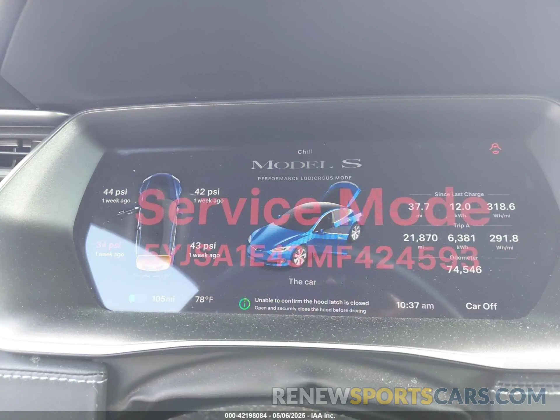 7 Фотография поврежденного автомобиля 5YJSA1E43MF424593 TESLA MODEL S 2021