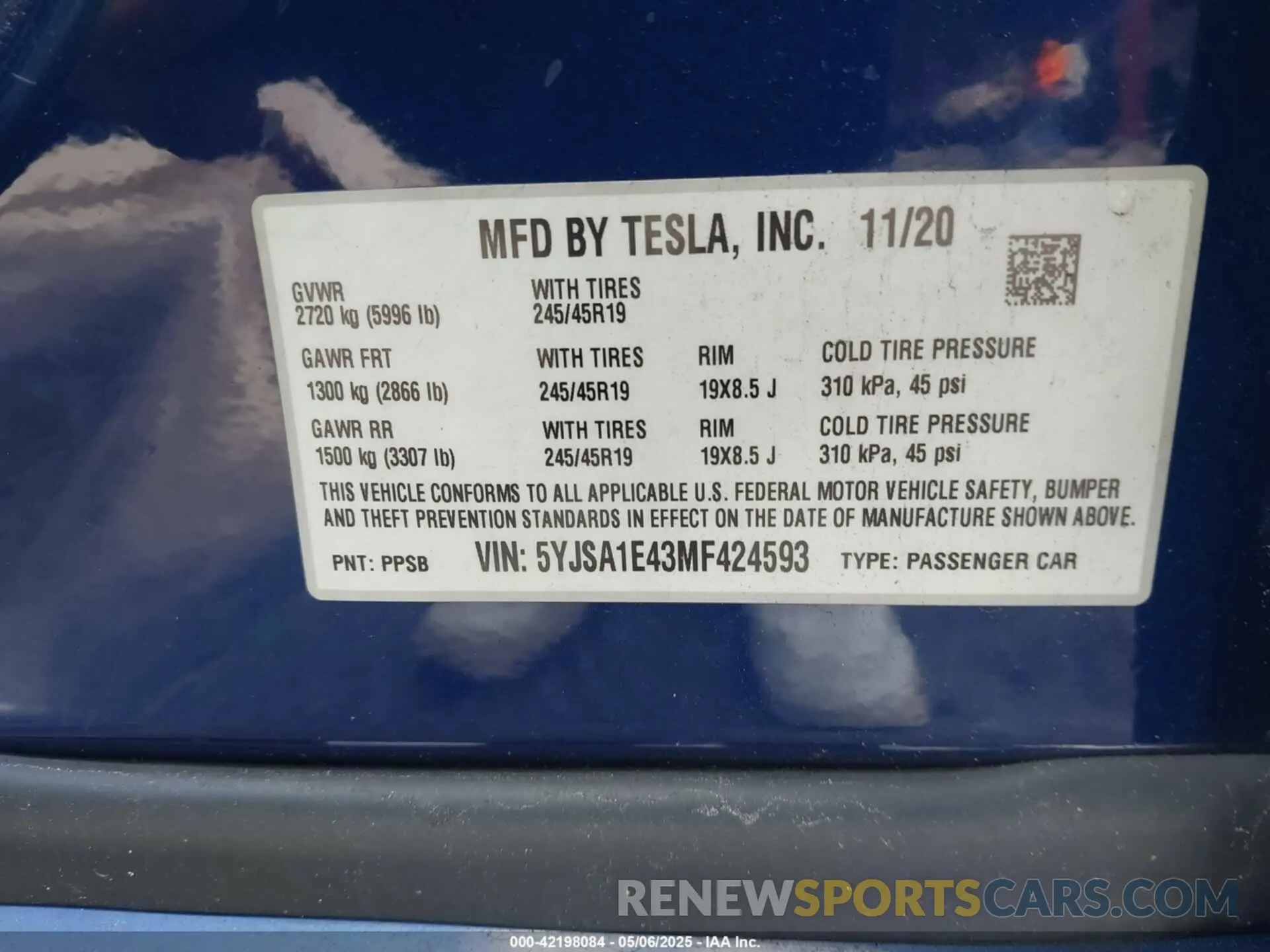 9 Фотография поврежденного автомобиля 5YJSA1E43MF424593 TESLA MODEL S 2021