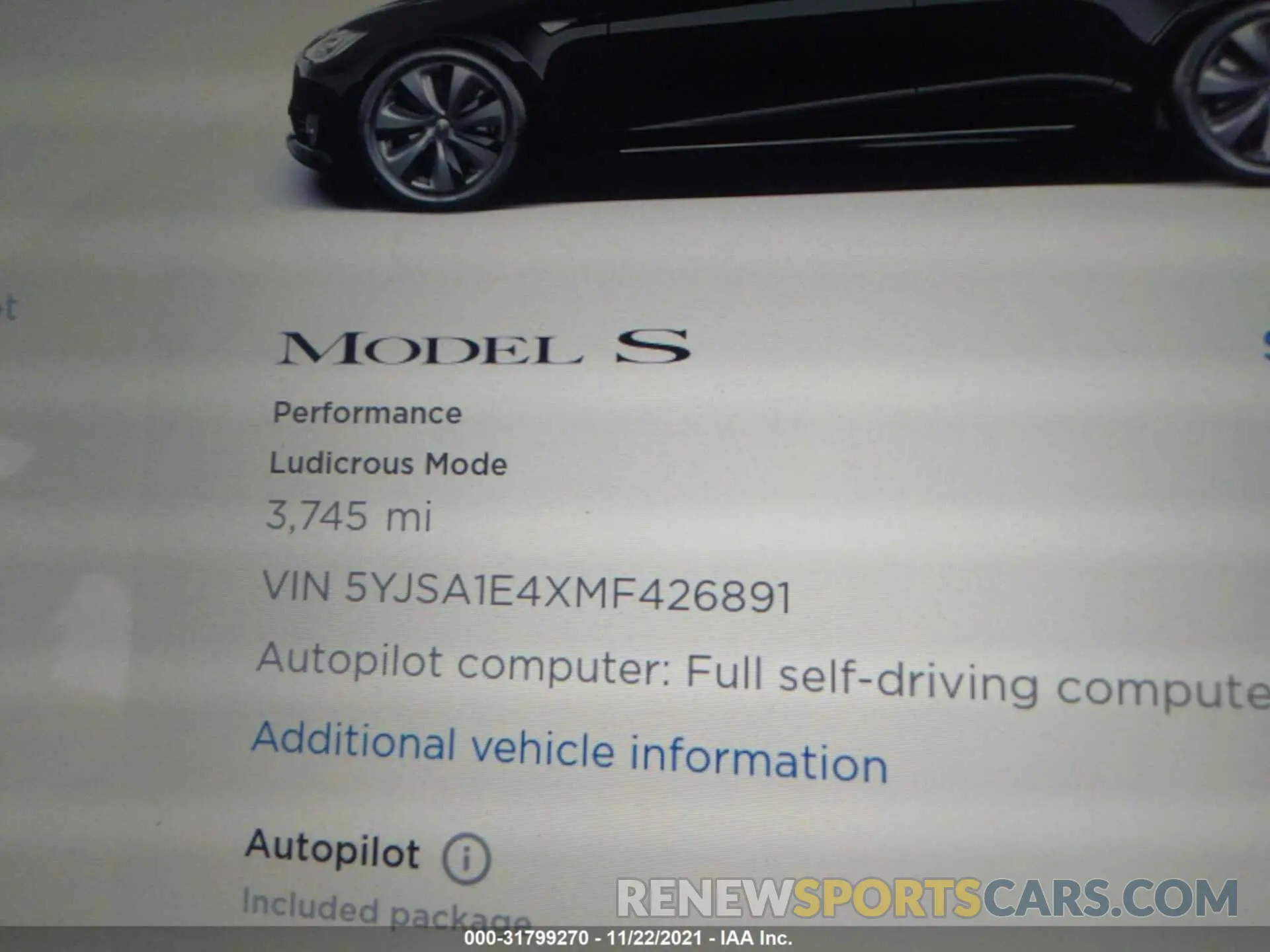 7 Photograph of a damaged car 5YJSA1E4XMF426891 TESLA MODEL S 2021