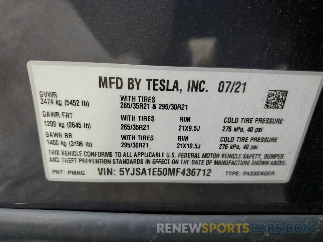 12 Фотография поврежденного автомобиля 5YJSA1E50MF436712 TESLA MODEL S 2021