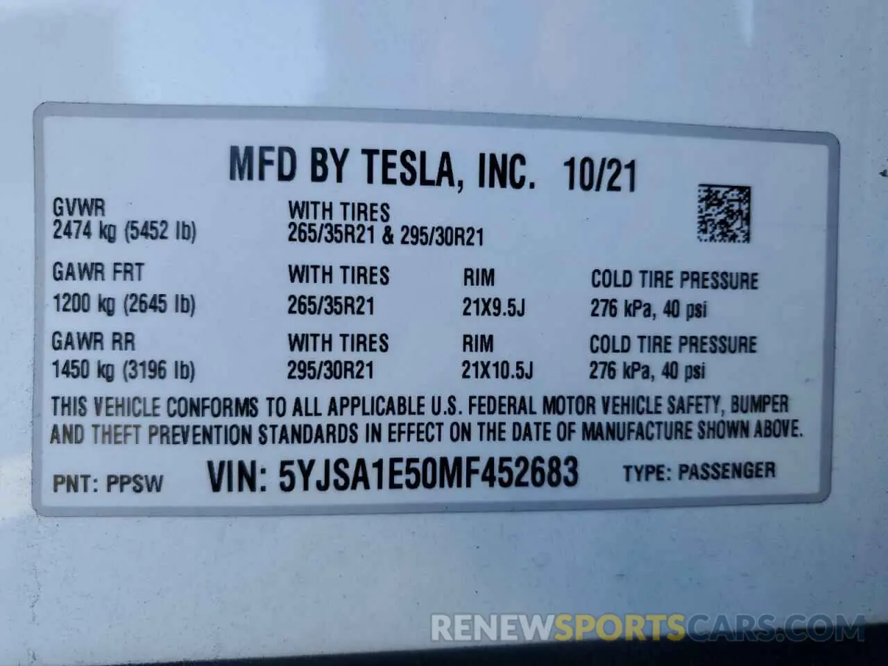 12 Фотография поврежденного автомобиля 5YJSA1E50MF452683 TESLA MODEL S 2021