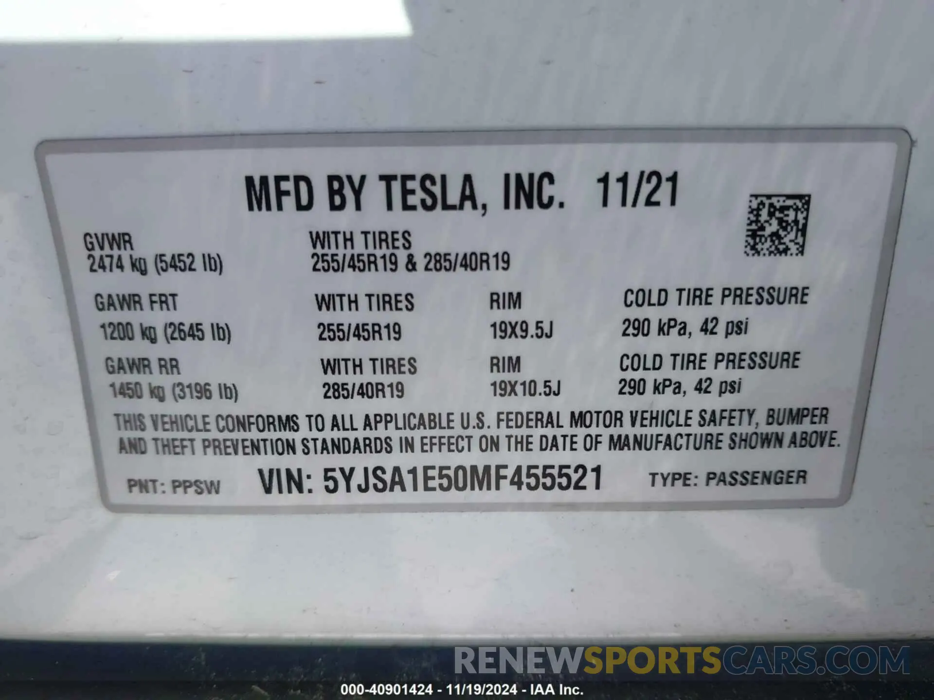 9 Фотография поврежденного автомобиля 5YJSA1E50MF455521 TESLA MODEL S 2021