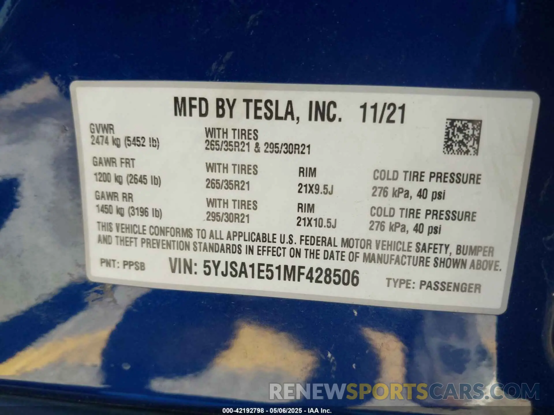 9 Photograph of a damaged car 5YJSA1E51MF428506 TESLA MODEL S 2021