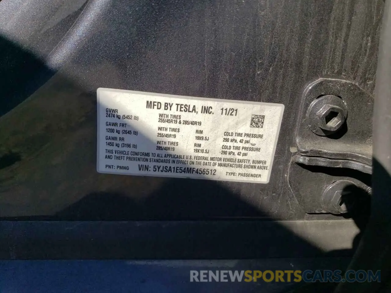 12 Фотография поврежденного автомобиля 5YJSA1E54MF456512 TESLA MODEL S 2021