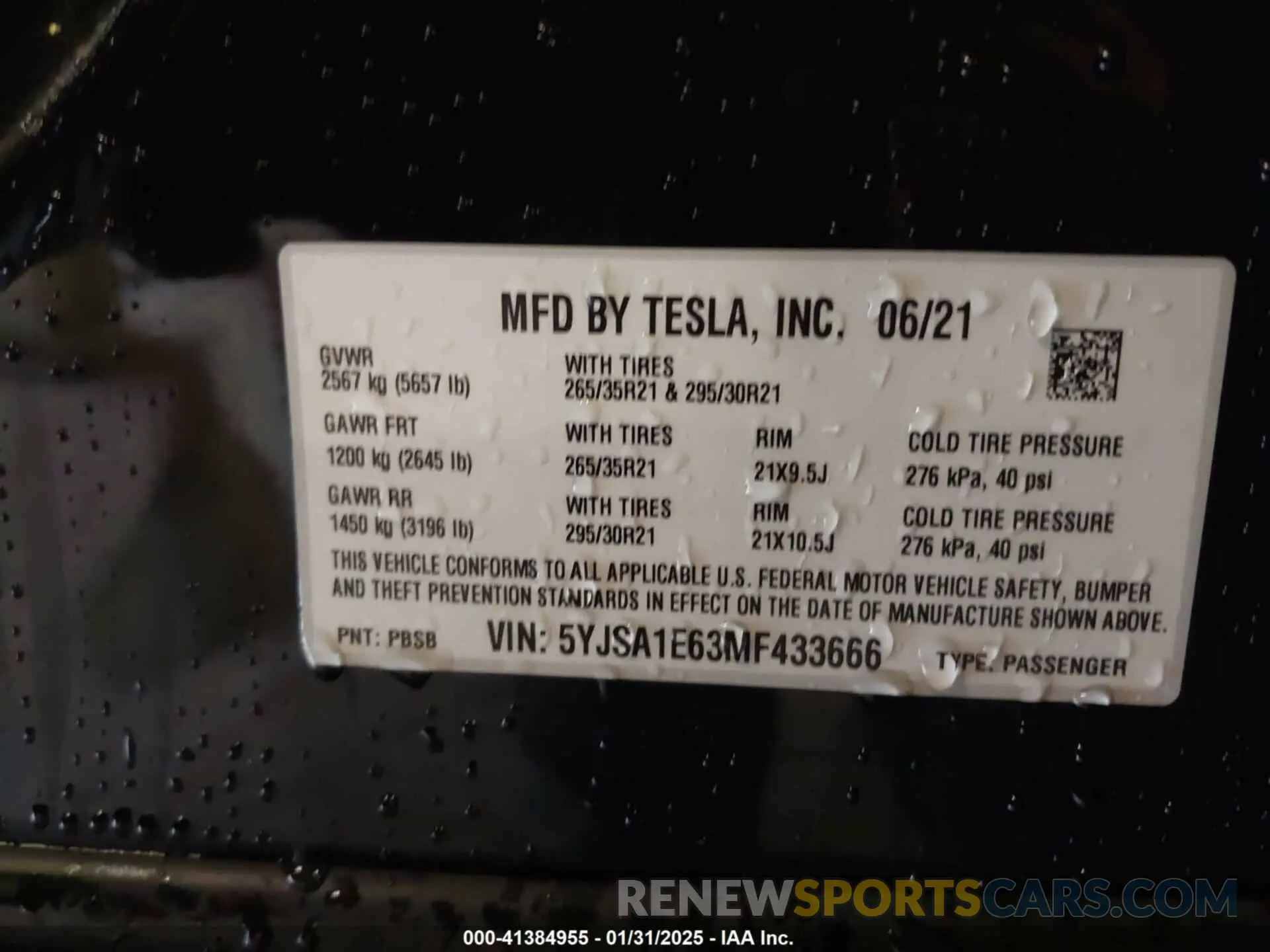9 Photograph of a damaged car 5YJSA1E63MF433666 TESLA MODEL S 2021