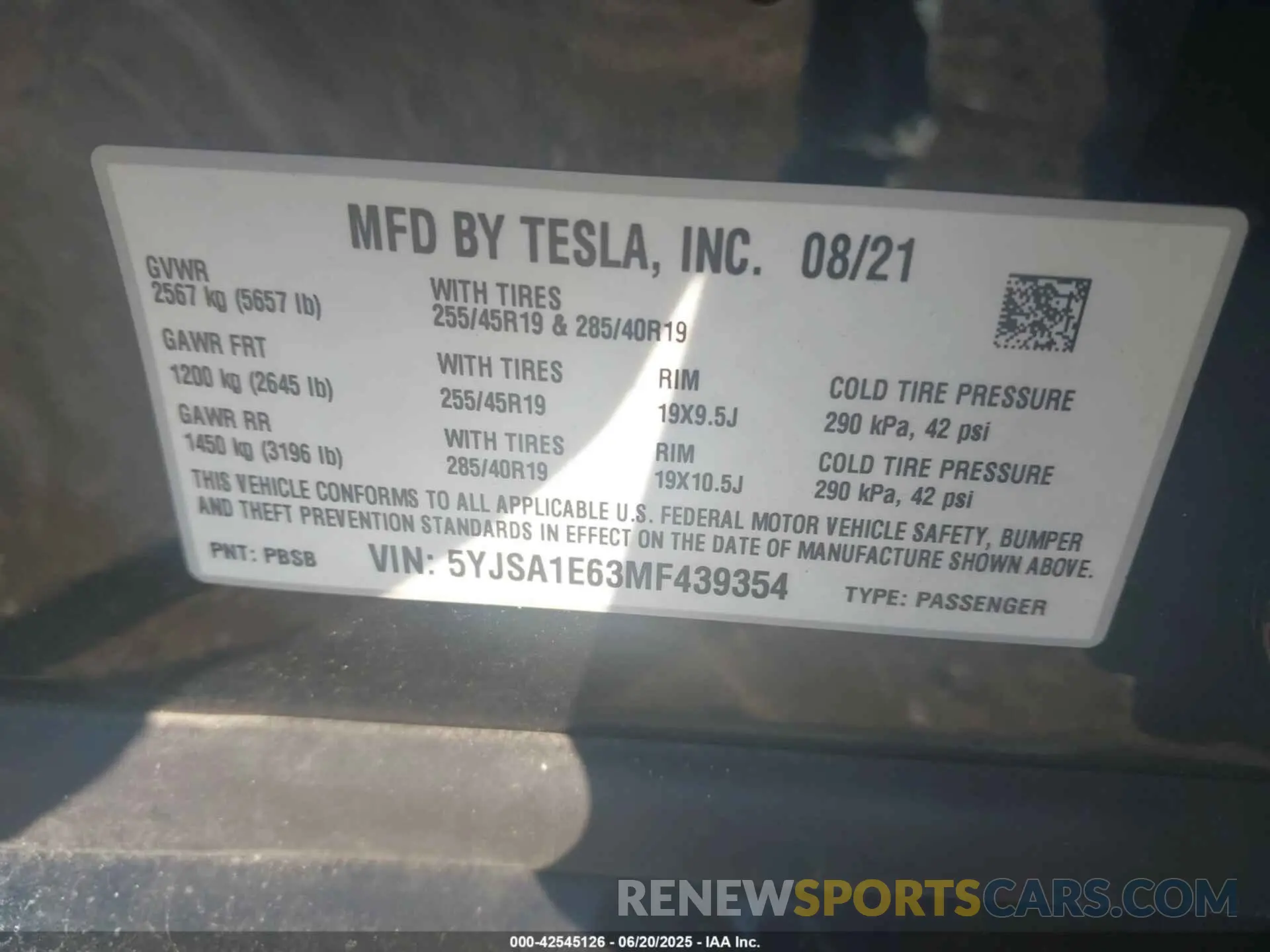 9 Фотография поврежденного автомобиля 5YJSA1E63MF439354 TESLA MODEL S 2021