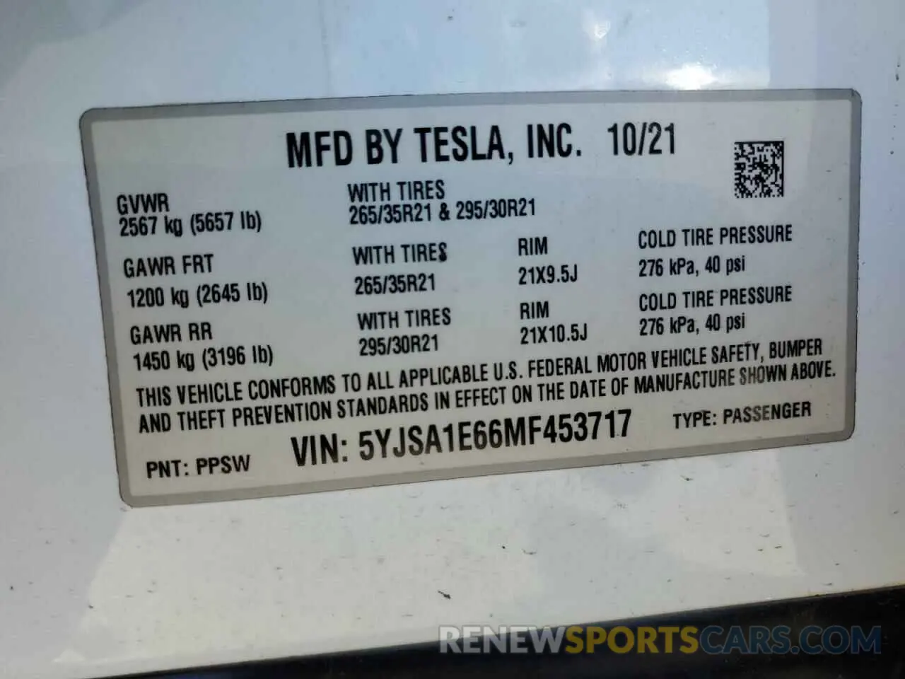 14 Photograph of a damaged car 5YJSA1E66MF453717 TESLA MODEL S 2021