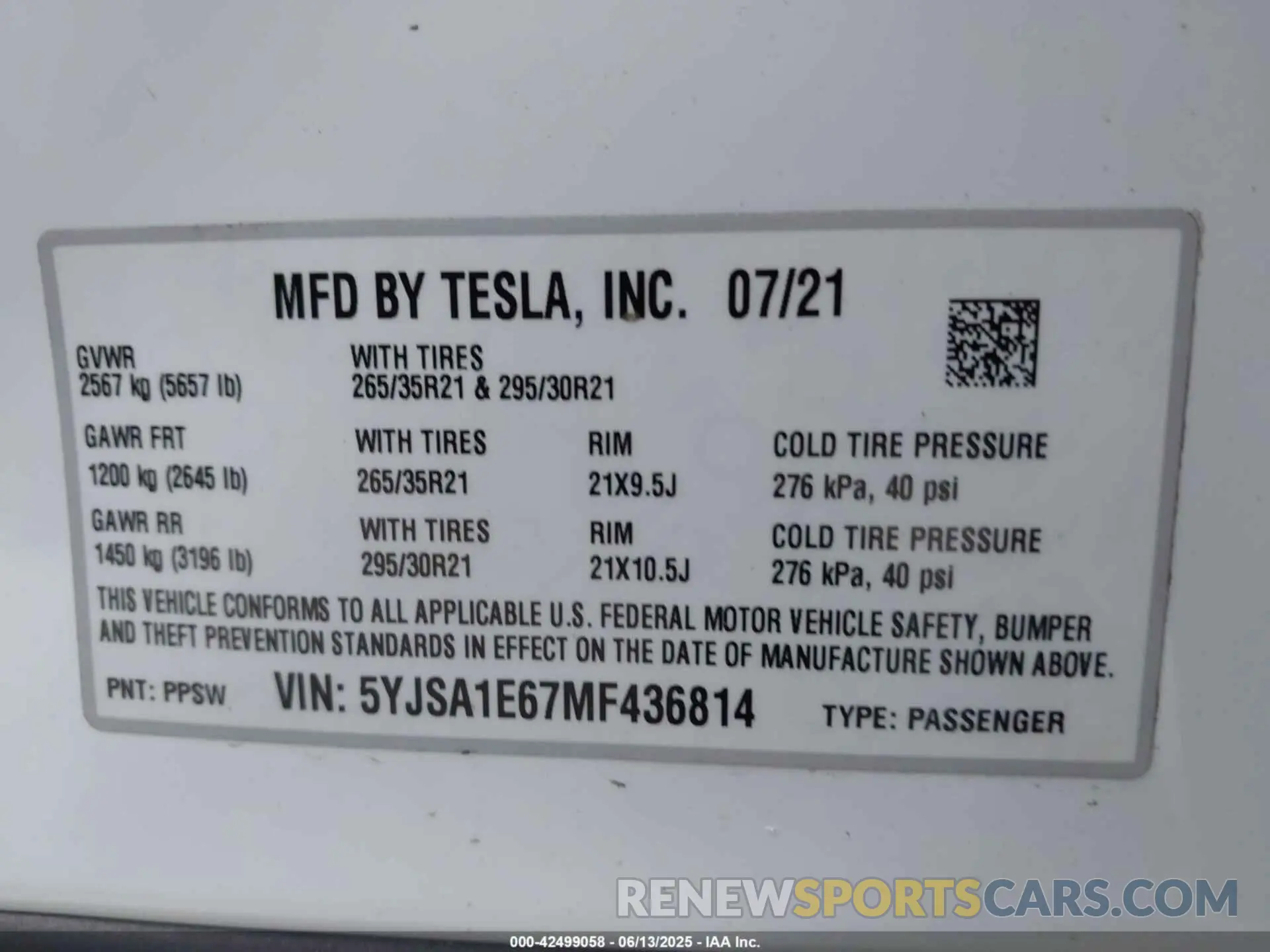 9 Фотография поврежденного автомобиля 5YJSA1E67MF436814 TESLA MODEL S 2021