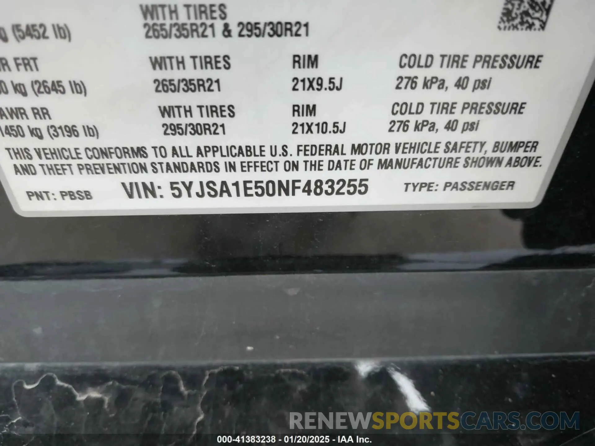 9 Photograph of a damaged car 5YJSA1E50NF483255 TESLA MODEL S 2022