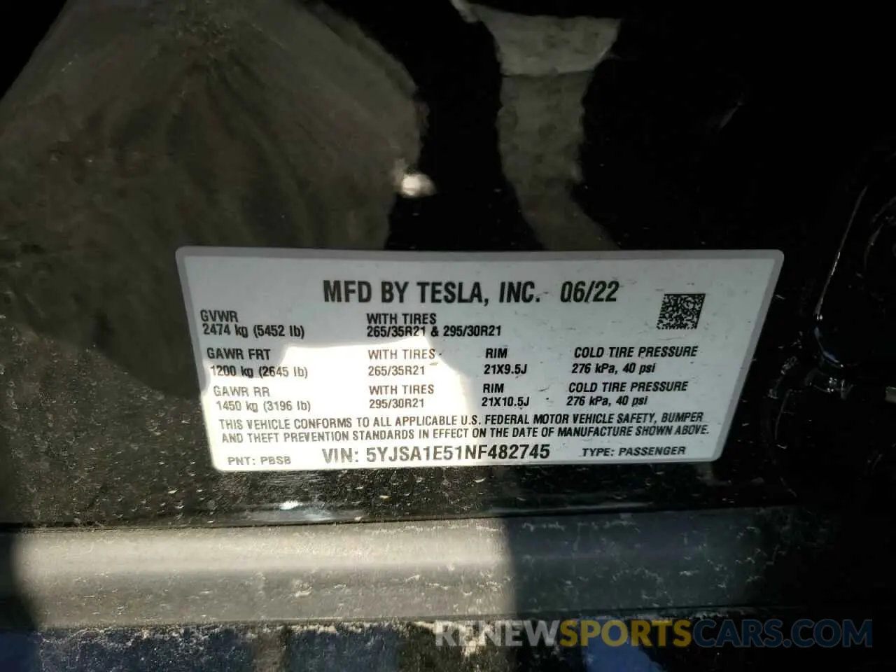 15 Фотография поврежденного автомобиля 5YJSA1E51NF482745 TESLA MODEL S 2022