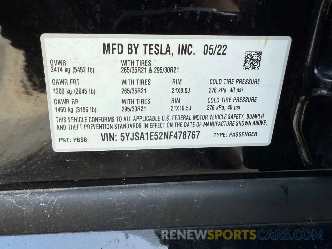 10 Фотография поврежденного автомобиля 5YJSA1E52NF478767 TESLA MODEL S 2022