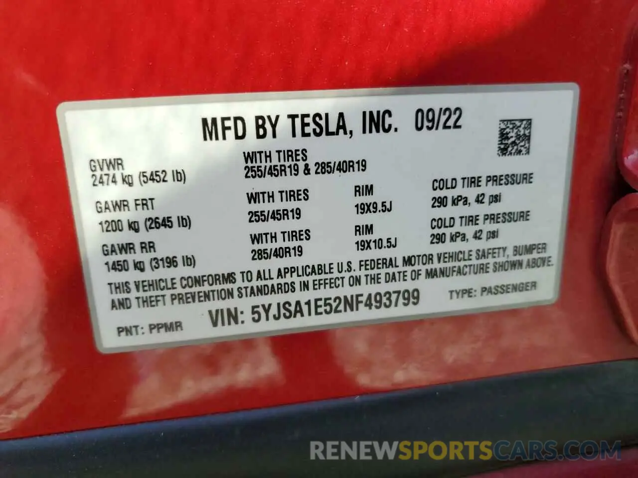 13 Фотография поврежденного автомобиля 5YJSA1E52NF493799 TESLA MODEL S 2022