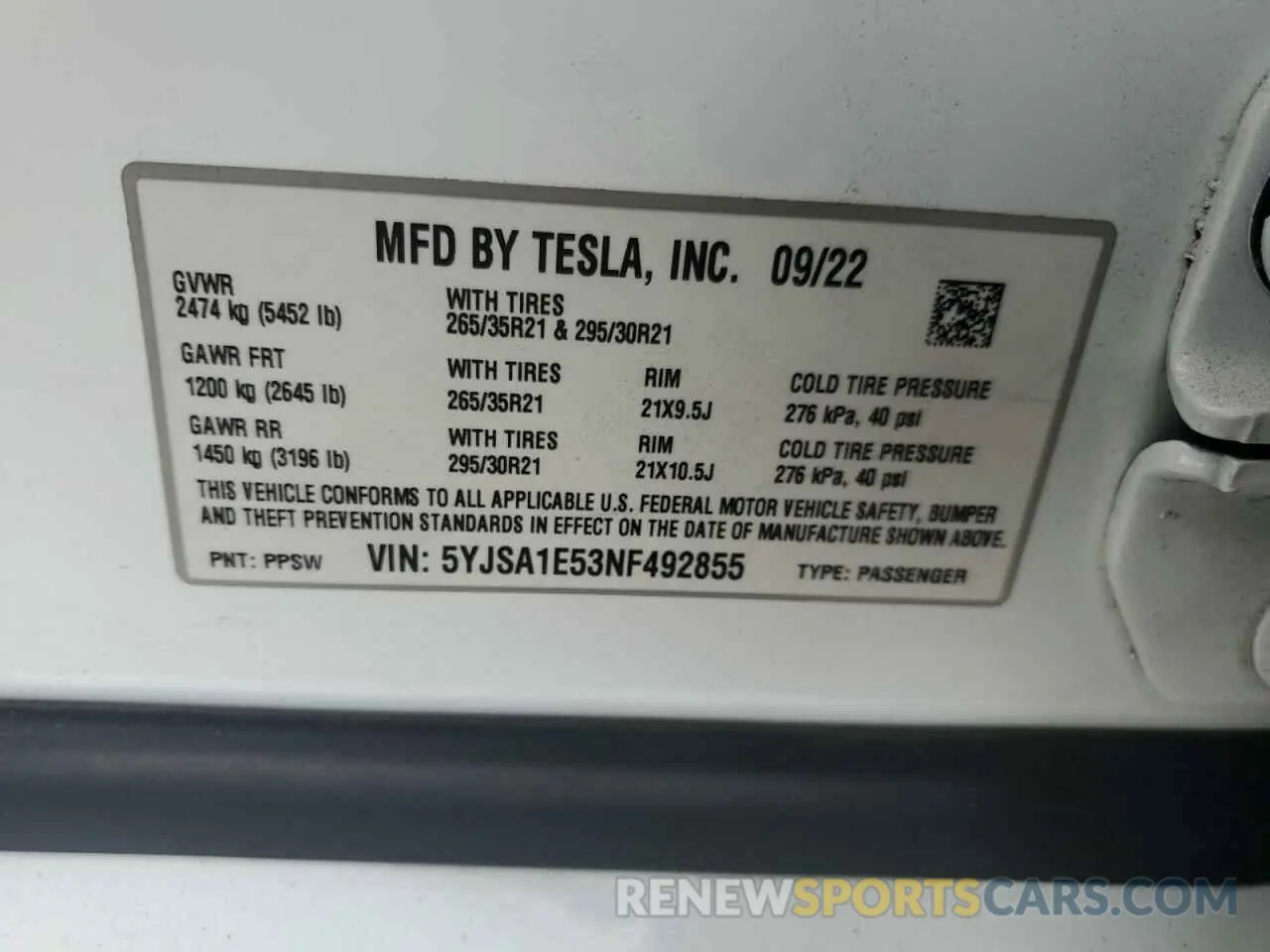 13 Фотография поврежденного автомобиля 5YJSA1E53NF492855 TESLA MODEL S 2022
