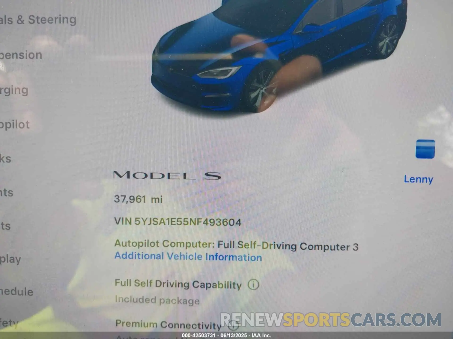 7 Фотография поврежденного автомобиля 5YJSA1E55NF493604 TESLA MODEL S 2022