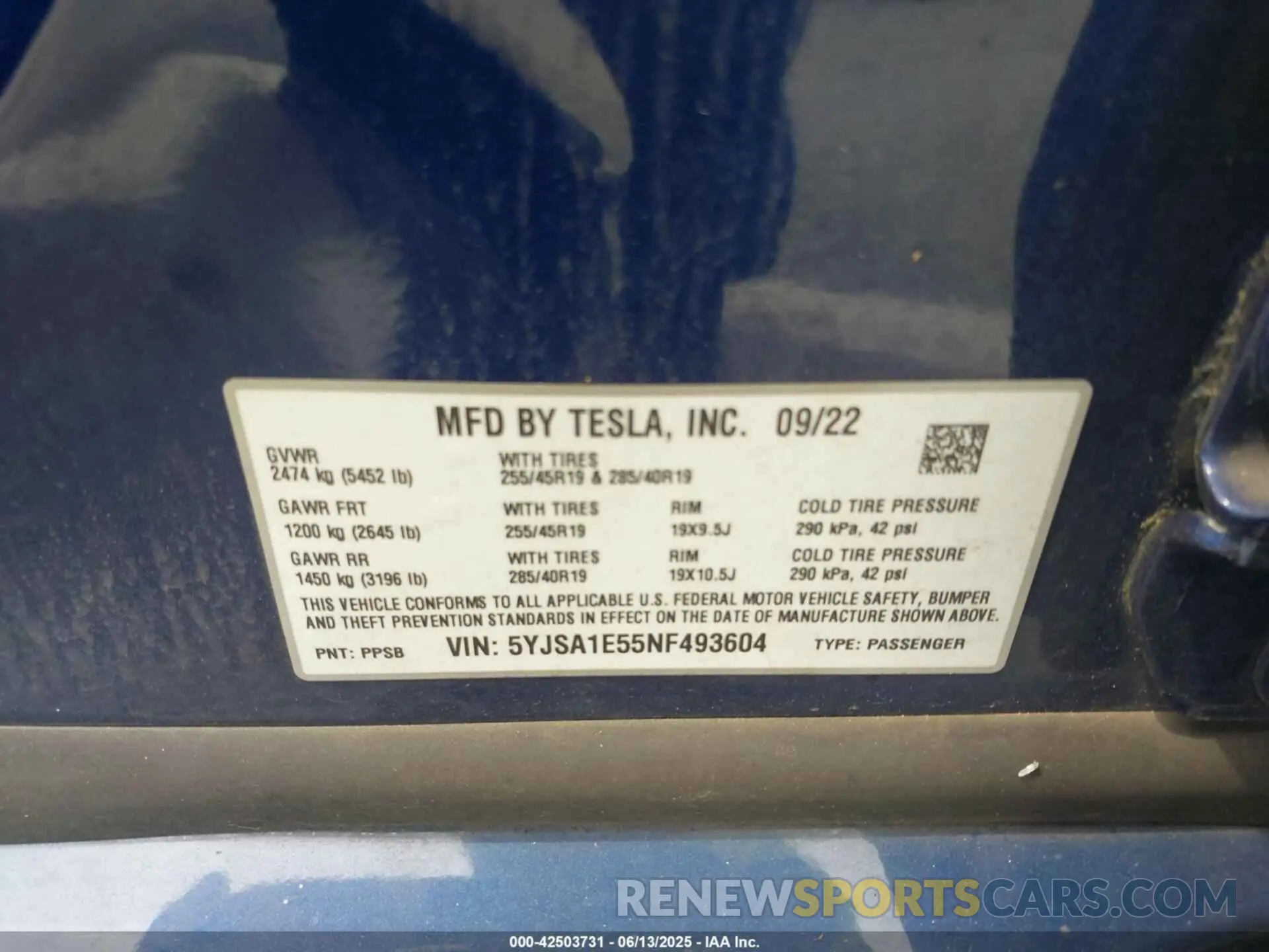 9 Фотография поврежденного автомобиля 5YJSA1E55NF493604 TESLA MODEL S 2022