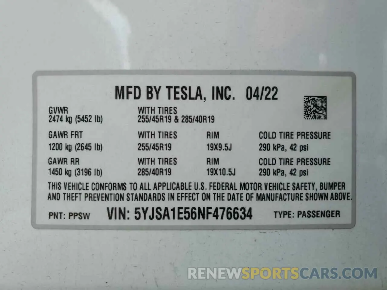 13 Photograph of a damaged car 5YJSA1E56NF476634 TESLA MODEL S 2022